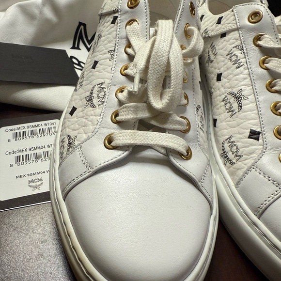 MCM White Leather Sneakers with Logo Pattern - Picture 10 of 13